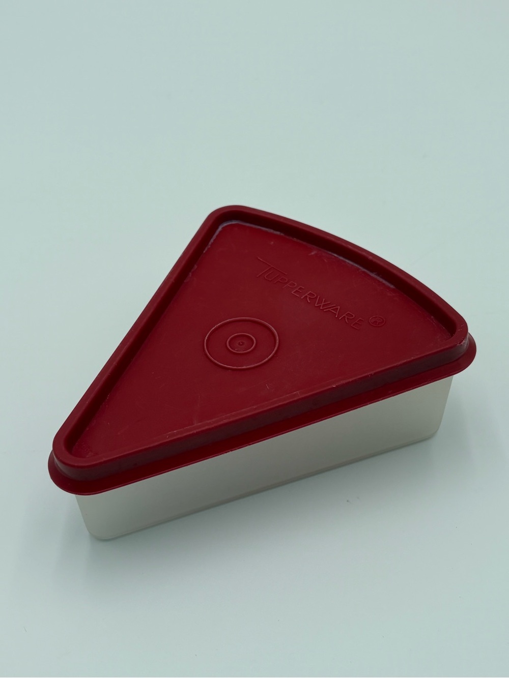 Vintage Tupperware Pie Slice Keeper Red Lid Triangular Wedge Container